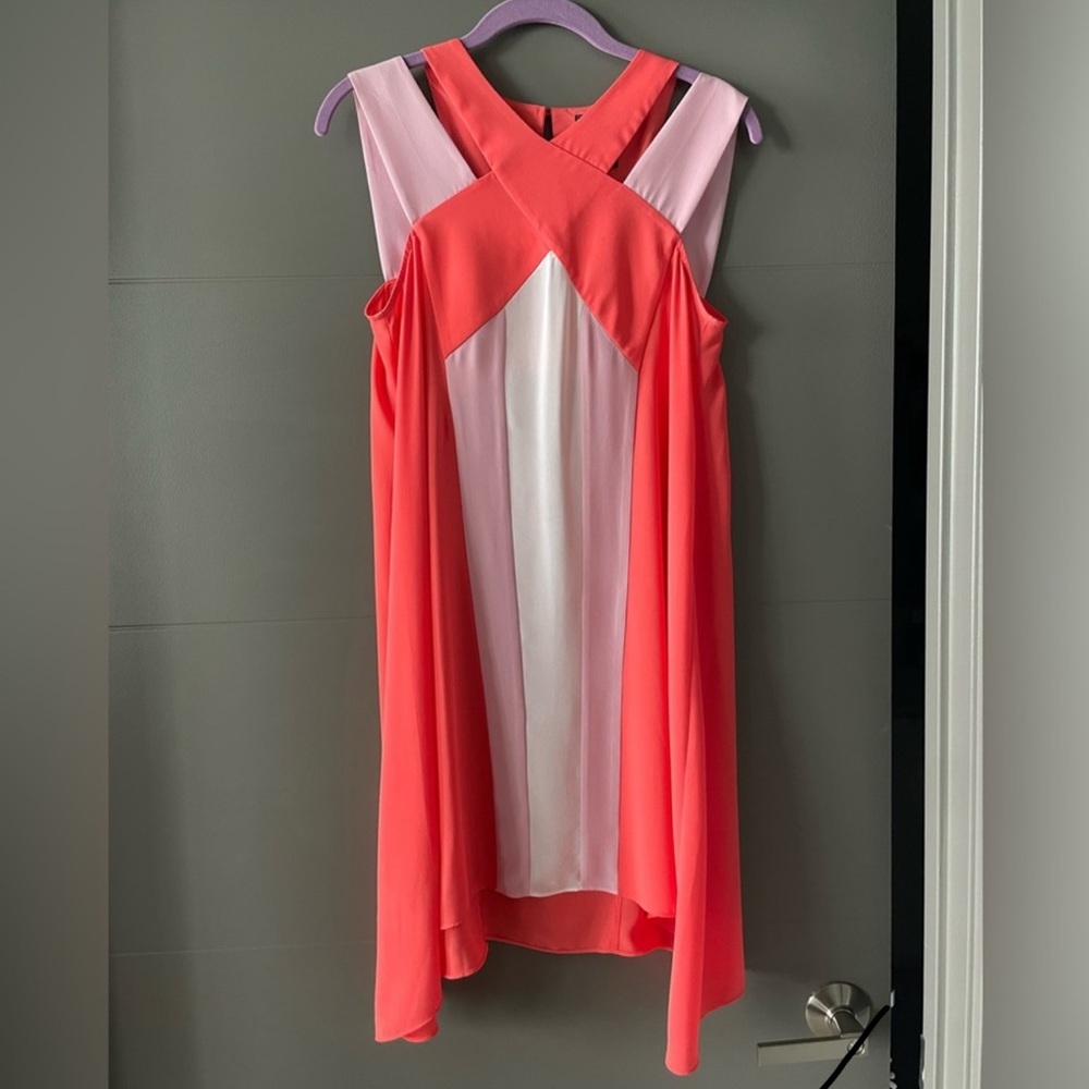 BCBGMaxAzria Pink and Coral Flowy High Low Dress